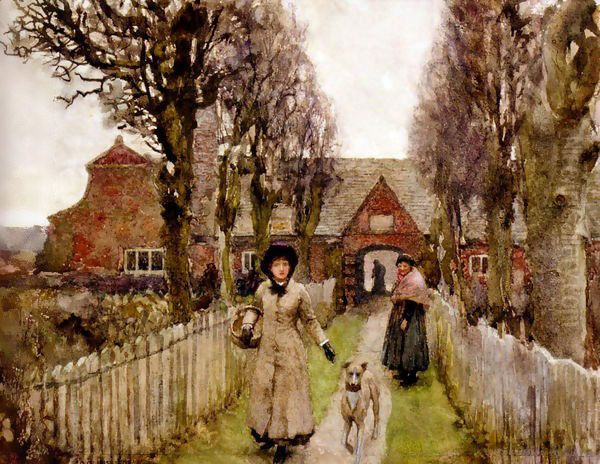 Gaywood Almshouses Kings Lynn 1881 Oil Painting by Sandor Nagy