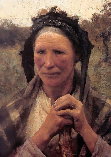 Head of a Peasant Woman 1882 Oil Painting by Sandor Nagy