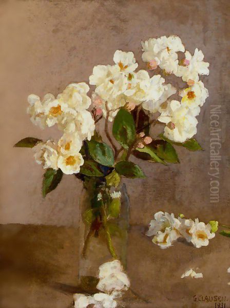 Little White Roses Oil Painting by Sandor Nagy