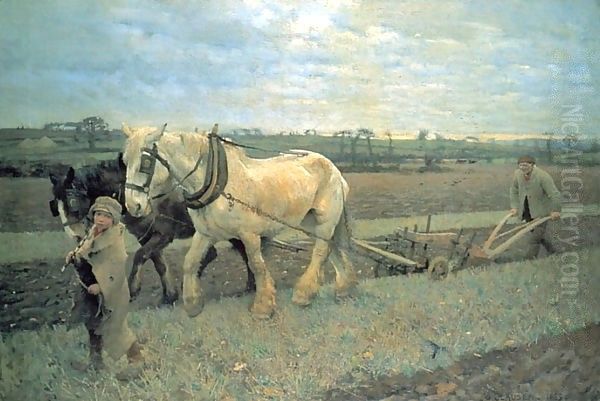 Ploughing 1889 Oil Painting by Sandor Nagy