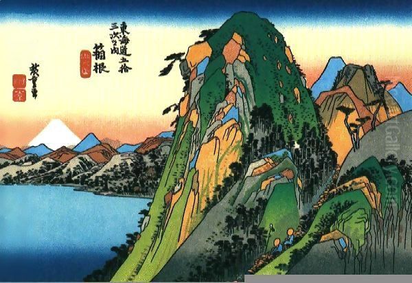 A Rocky Mountain Seen by the Water Oil Painting by Katsushika Hokusai