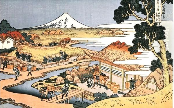 The Katakura Tea Plantation in Suruga Province Oil Painting by Katsushika Hokusai