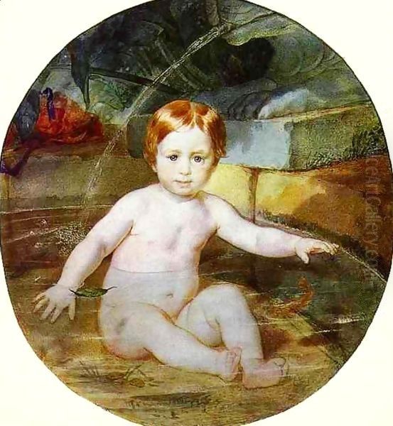 Child in a Swimming Pool Portrait of Prince A G Gagarin in Childhood 1829 Oil Painting by Julia Vajda