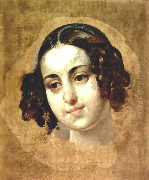 Head of Girl 1830 Oil Painting by Julia Vajda