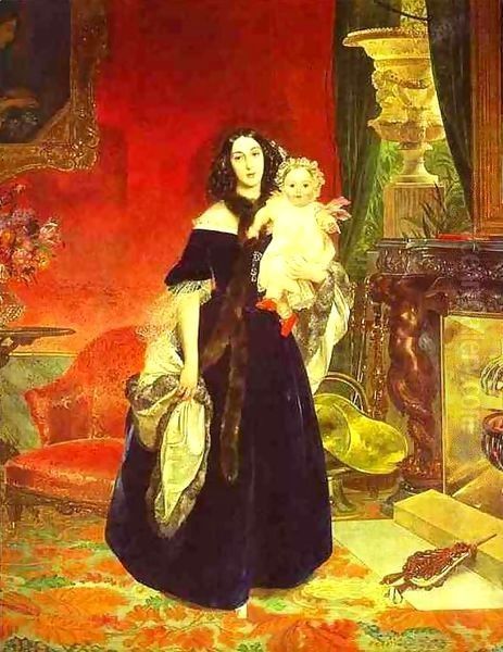 Portrait of M A Beck and Her Daughter M I Beck 1840 Oil Painting by Julia Vajda