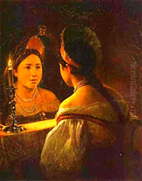 Svetlana Guessing on Her Future 1836 Oil Painting by Julia Vajda