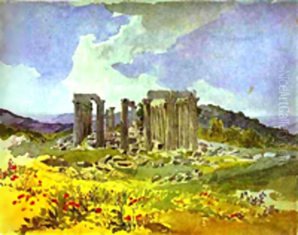 Temple of Apollo in Phigalia 1835 Oil Painting by Julia Vajda