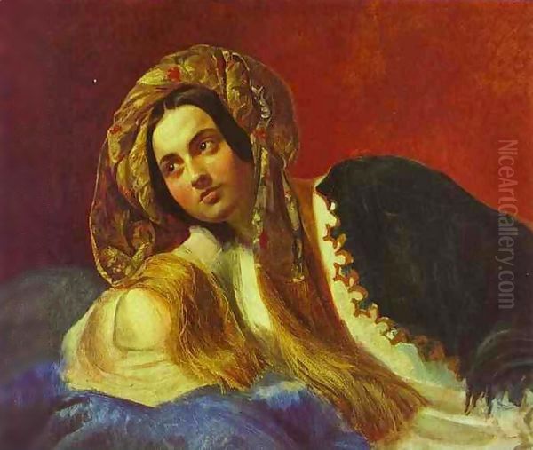 A Turkish Girl Oil Painting by Jules-Elie Delaunay