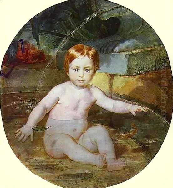 Child in a Swimming Pool Portrait of Prince A G Gagarin in Childhood Oil Painting by Jules-Elie Delaunay