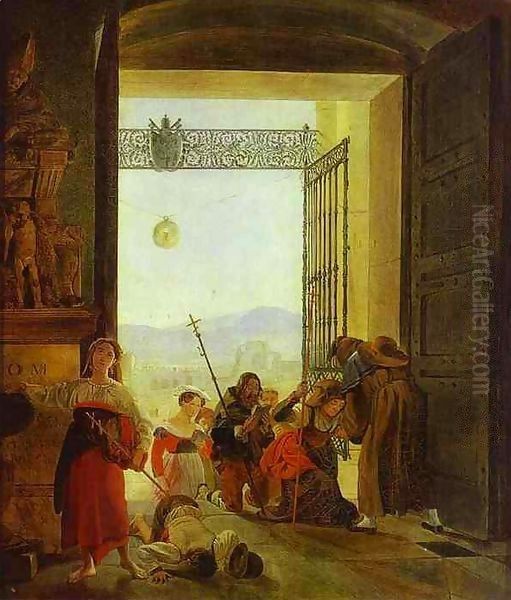 Pilgrims at the Entrance of the Lateran Basilica Oil Painting by Jules-Elie Delaunay