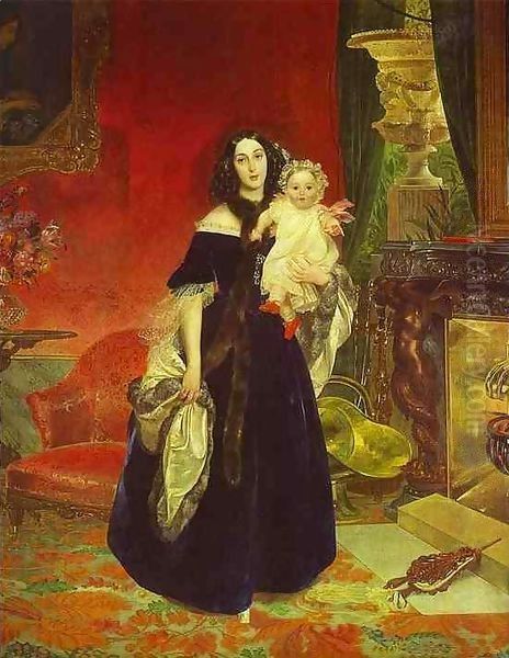 Portrait of Beck and Her Daughter Beck Oil Painting by Jules-Elie Delaunay