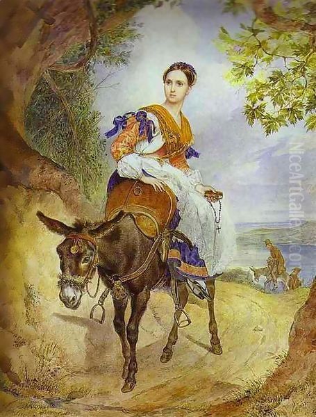 Portrait of O P Ferzen on a Donkeyback Oil Painting by Jules-Elie Delaunay