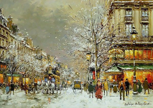 Boulevard des Capucines et Cafe de la Paix en Hiver Oil Painting by Agost Benkhard