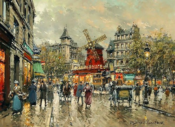 Le Moulin Rouge Place Blanche a Montmartre Oil Painting by Agost Benkhard