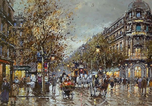 Les Grands Boulevards et Theatre du Vaudeville Oil Painting by Agost Benkhard