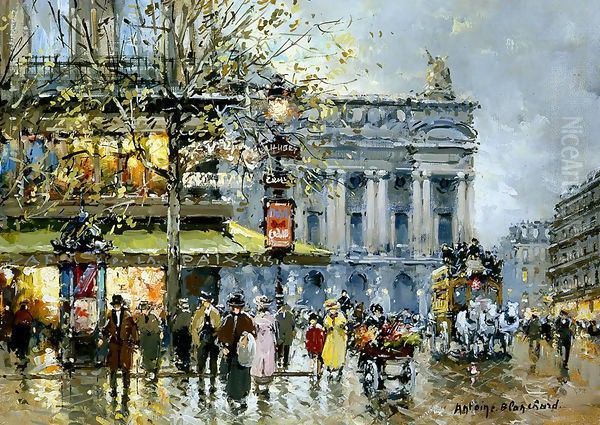 Place de l Opera Cafe de la Paix Oil Painting by Agost Benkhard