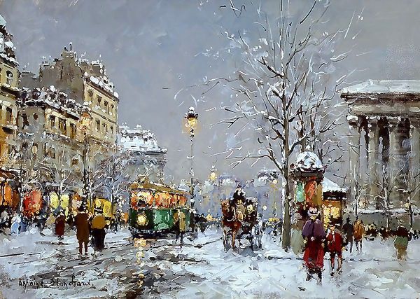 Place de la Madeleine Winter Oil Painting by Agost Benkhard