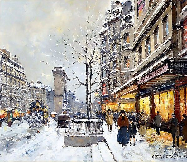 Porte St Denis Winter Oil Painting by Agost Benkhard