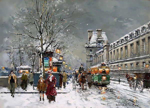 Quai du Louvre Sous la Neige Oil Painting by Agost Benkhard