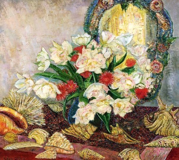 Flowers and Shells Oil Painting by Lassak Lajos