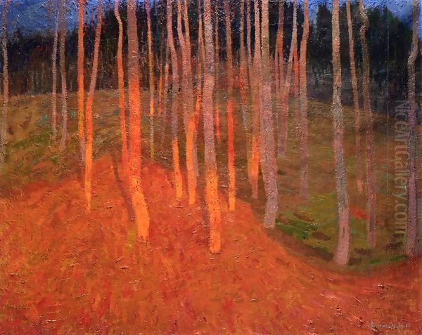 Forest at Twilight Oil Painting by Lassak Lajos