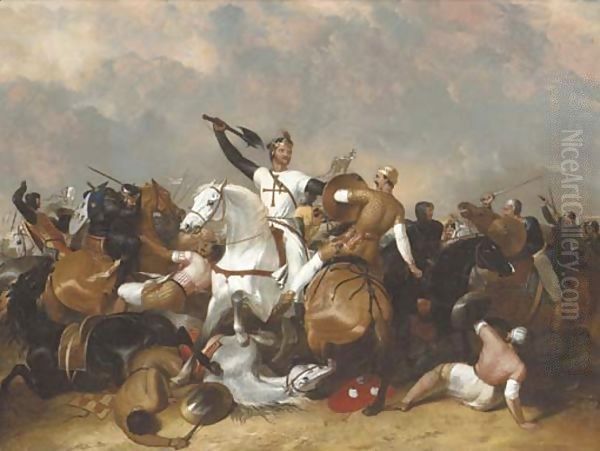 Richard I at the Battle of Ascolan Oil Painting by Abraham Cooper