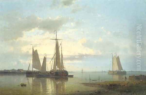 Shipping in a calm estuary Oil Painting by Abraham Hulk Snr