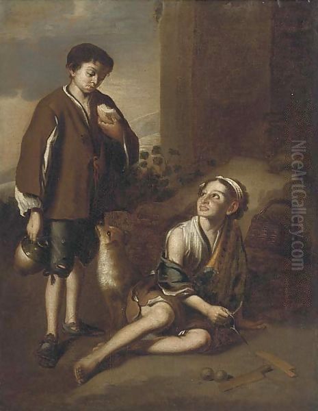 Invitation to the game of Poleta Oil Painting by Bartolome Esteban Murillo