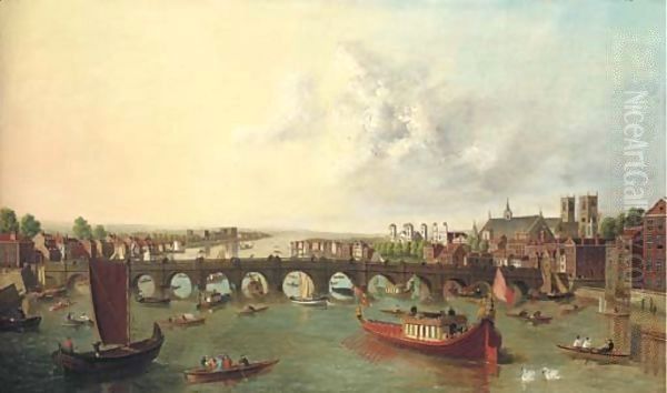 View of the Thames, with Westminster Bridge from the North on Lord Mayor's Day Oil Painting by (Giovanni Antonio Canal) Canaletto