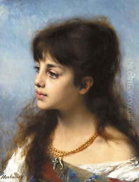 Portrait of a young girl 3 Oil Painting by Alexei Alexeivich Harlamoff