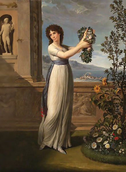 Portrait of a lady, full-length, holding a garland of flowers Oil Painting by Andrea, the Elder Appiani