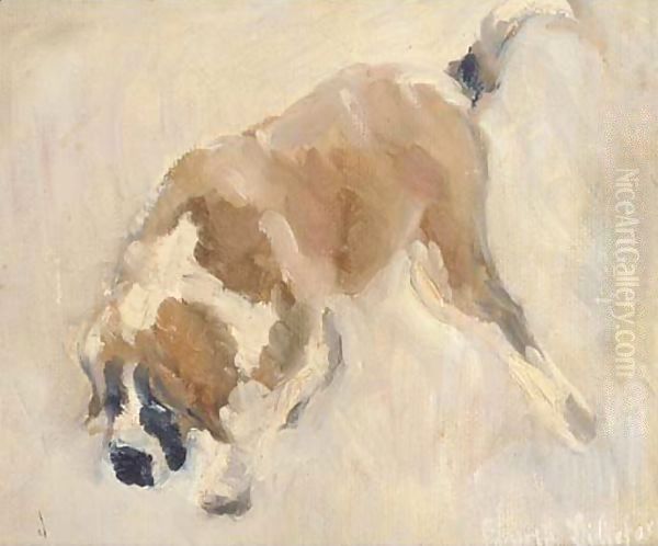 St Bernard Oil Painting by Bruno Andreas Liljefors