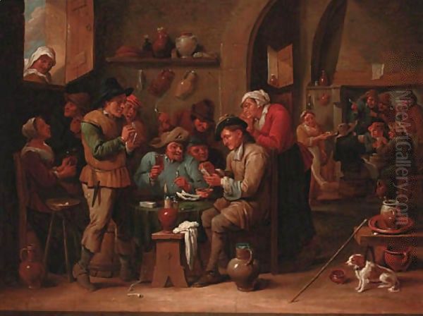 Peasants playing cards in a tavern interior Oil Painting by David The Younger Ryckaert