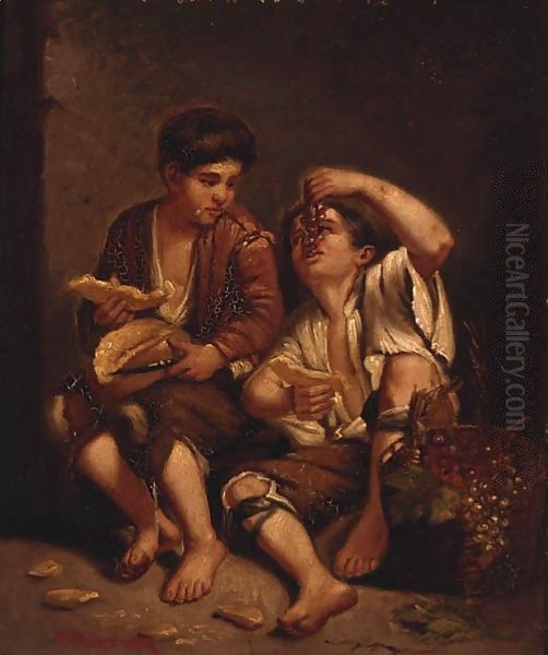 Two Boys Eating Fruit Oil Painting by Bartolome Esteban Murillo