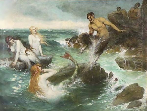 The Mermaids Oil Painting by Ferdinand Leeke