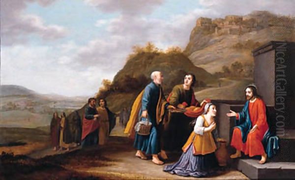 Christ and the woman of Samaria Oil Painting by Floris Gerritsz. van Schooten