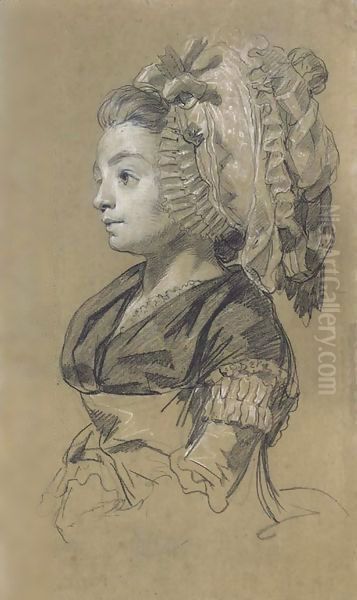 Portrait of a woman, half-length, looking to the left Oil Painting by Francois Louis Joseph Watteau