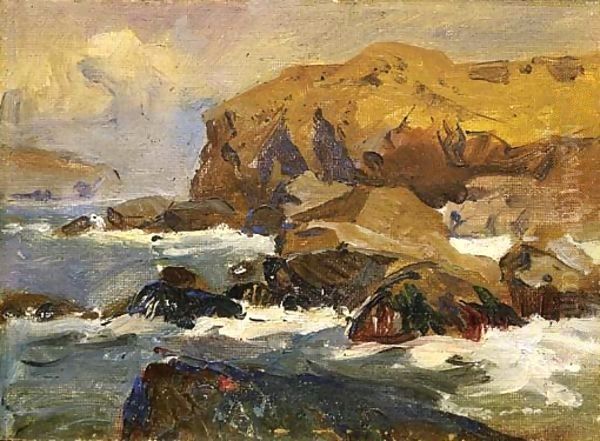 Rocky Coast Oil Painting by Franz Bischoff