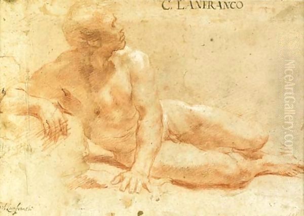 A reclining nude in profile to the right Oil Painting by Giovanni Lanfranco