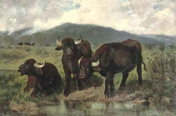 The watering hole Oil Painting by Giuseppe Palizzi