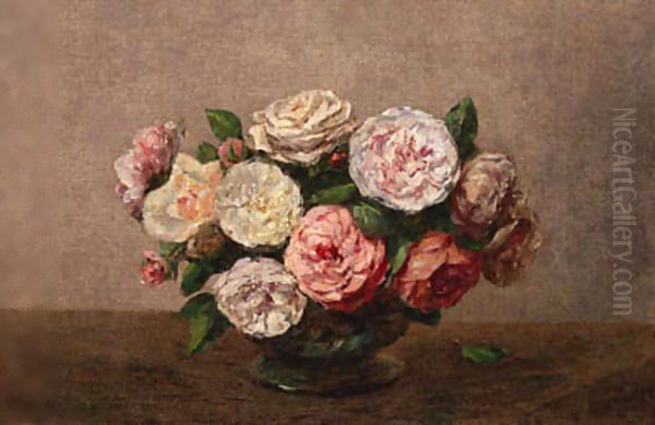 Bol de roses Oil Painting by Ignace Henri Jean Fantin-Latour