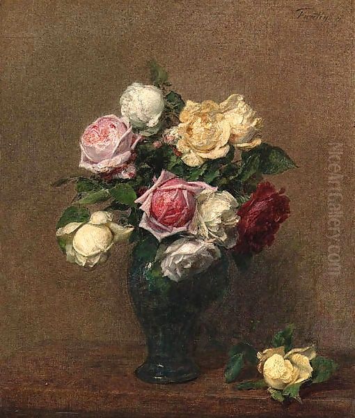 Les Roses Oil Painting by Ignace Henri Jean Fantin-Latour