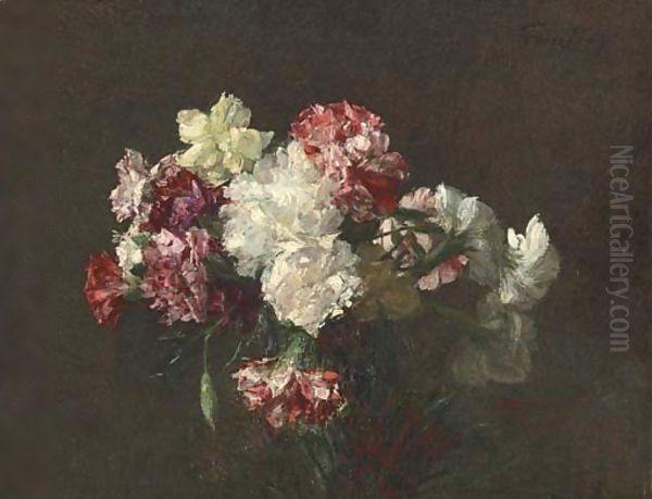 Oeillets Oil Painting by Ignace Henri Jean Fantin-Latour