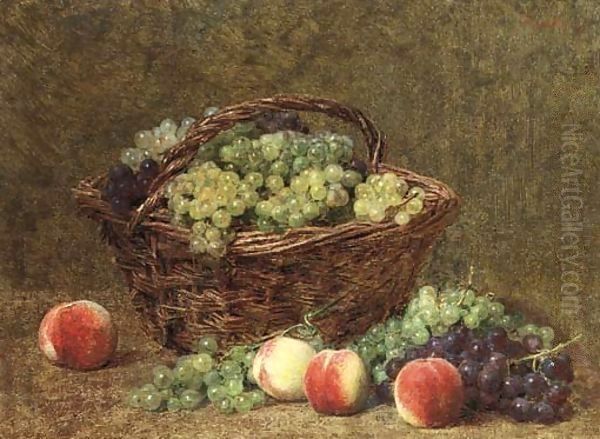 Panier de raisins blancs et de paches Oil Painting by Ignace Henri Jean Fantin-Latour