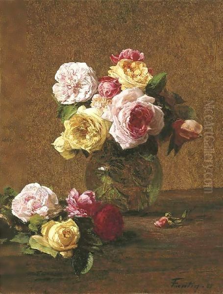 Roses 6 Oil Painting by Ignace Henri Jean Fantin-Latour