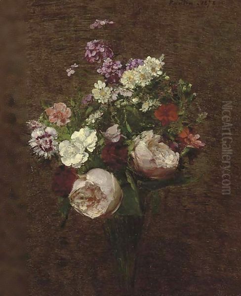 Vase de fleurs Oil Painting by Ignace Henri Jean Fantin-Latour