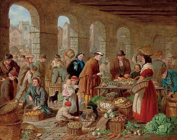 A market Oil Painting by Henry Charles Bryant