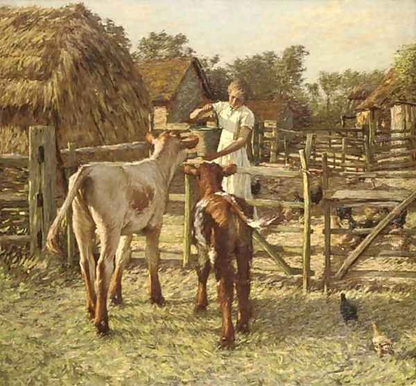 A Sussex farm Oil Painting by Henry Herbert La Thangue