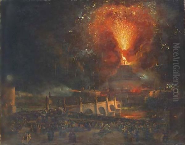 Fireworks over Castel Sant'Angelo, Rome Oil Painting by Ippolito Caffi