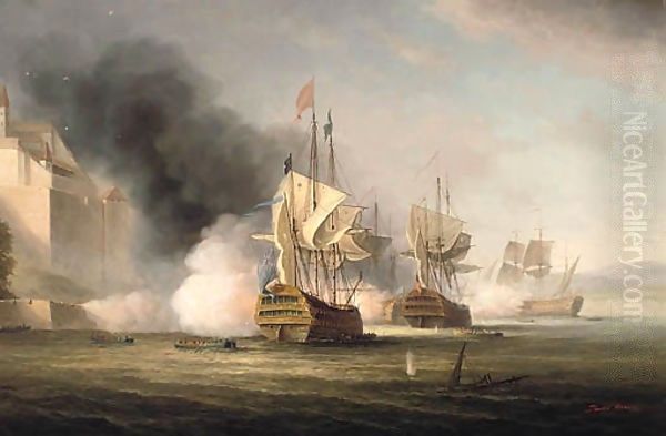 The Bombardment and Capture of Porto Bello, 1739 Oil Painting by James Hardy Jnr